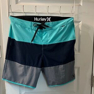 Hurley Men's Aqua Navy Gray Colorblock Boardshorts